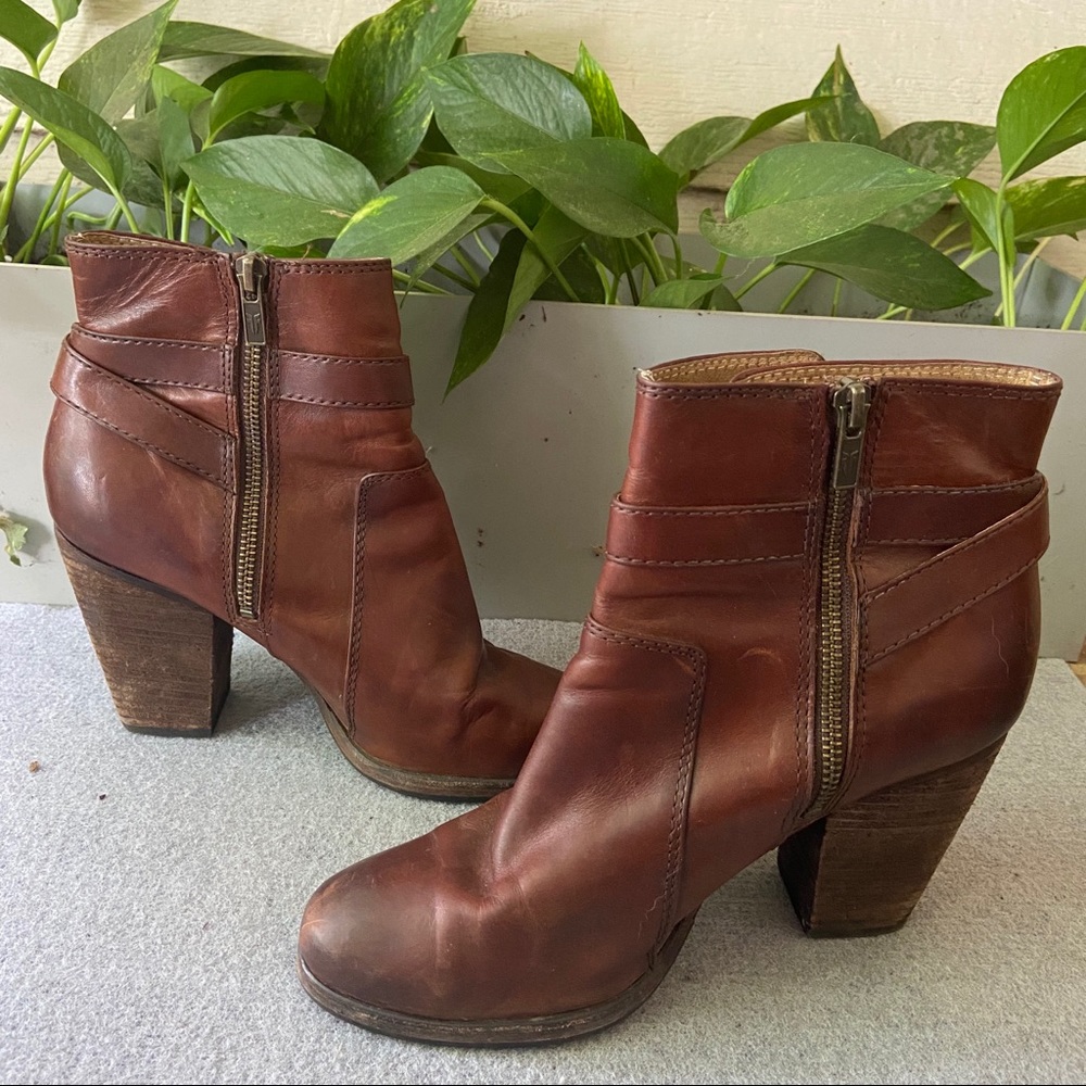 Frye Cognac Leather Buckle Ankle Booties - Picture 3 of 7